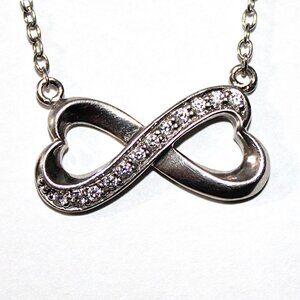 Sterling Silver Double Heart Infinity Cubic Zirconia Necklace 18 Inches